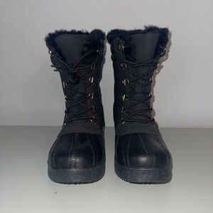 Shoe Dazzle Black & Cheetah Print Duck Boots